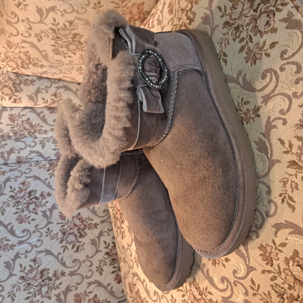 UGG Broche Karlie Short Suede Booties Rhinestone Bow